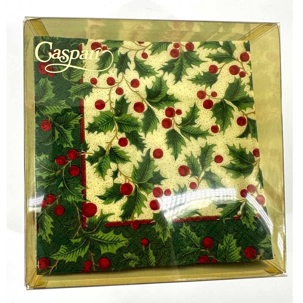 Caspari English Holly Paper Napkins 40 Count Triple Ply 10x10 Christmas